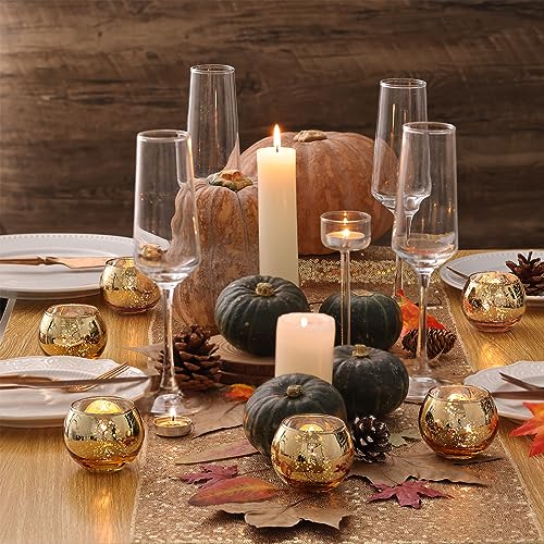 Volens Round Gold Votive Candle Holders, Mercury Glass Candle Holder Set of 12