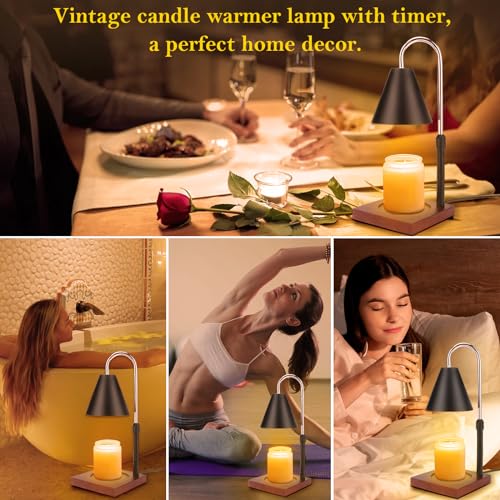 Cubetoou Candle Warmer Lamp with Timer, Adjustable Height of Candle Warmer, Vintage and Dimmable Electric Lamp Candle Warmer for Scented Candles, Great Gift for Candle Lovers (Black)