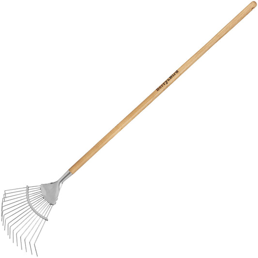 67" Long Handle Leaf Rake, Berry&Bird 16 Tines Garden Rake for Leaves, Heavy Duty Stainless Steel Shrub Rake, 17" Wide Leaves Rake with Wooden Handle for Garden, Lawn, Yard, Flowers Beds, Roof, Bushes