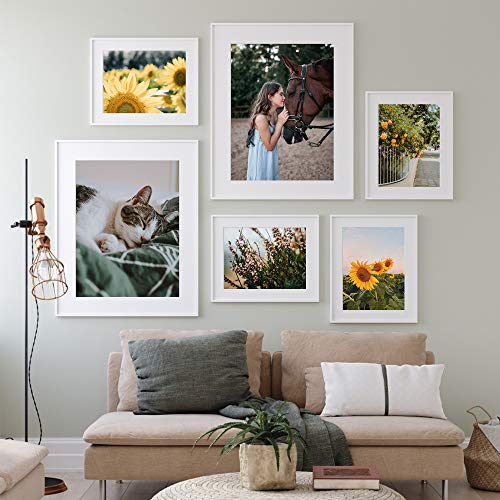 upsimples 16x20 Picture Frame Set of 5, Display Pictures 11x14 with Mat or 16x20 Without Mat, Wall Gallery Poster Frames, White