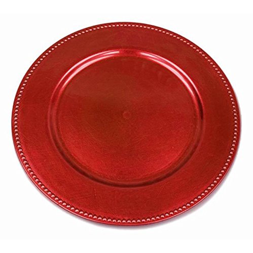 Balsa Circle 6 pcs 13-Inch Red Crystal Beaded Round Charger Plates - Dinner Wedding Supplies for all Holidays Decorations