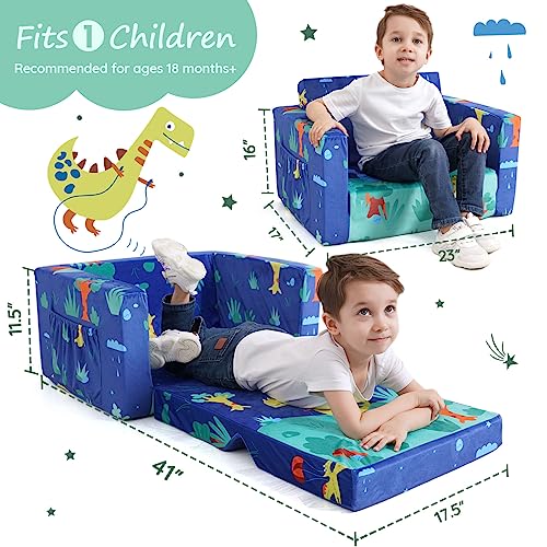 ACRABROS Kids Couch: Toddler Sofa Bed Fold Out for Gilrs Boys Baby Flip Out Convertible Lounge Chair Dinosaur