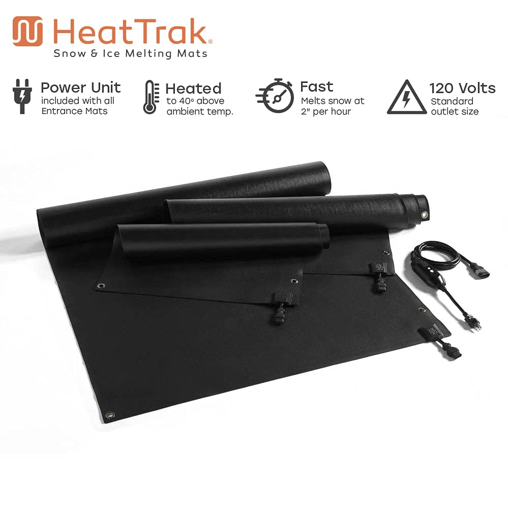 HeatTrak Heated Snow Melting Mats for Entrances - Heated Outdoor Mats - Electric Snow Melting Mats for Winter Snow Removal - Trusted Snow and Ice Melt Products - No-Slip Heated Door Mats (40” x 60")