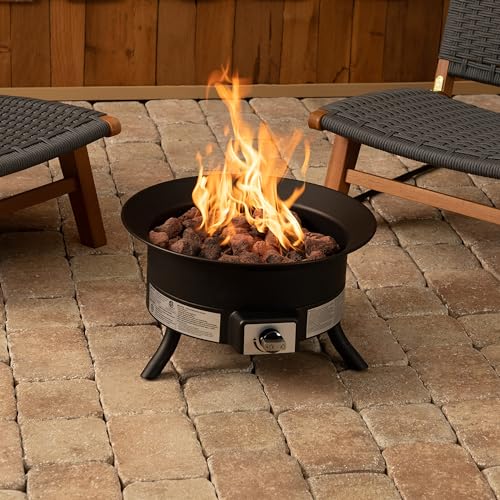 Amazon Basics 19-Inch 55,000 BTU Round Portable Propane Gas Fire Pit with Carry Strap