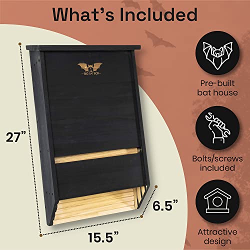 Big Bat Box- Large Bat House for Outdoors - MTBC Certified - 3 Chamber Bat Box for Outside - Artificial Bat Roost - Bat House Kit - Bat House for Hanging and Pole - WildYard