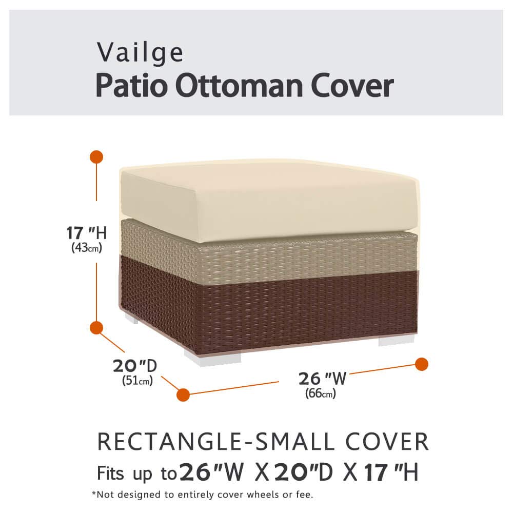 Vailge Rectangle Patio Ottoman Cover, Waterproof Outdoor Ottoman Cover with Padded Handles, Patio Side Table Cover, Heavy Duty Patio Furniture Covers (Small,Beige & Brown)