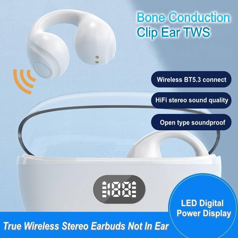 Wireless Headphones,Bluetooth 5.3 Ear Clip Earphones,30H Playtime Open Ear Clip Headsets with Mic,Mini Wireless Earbuds Bluetooth for Running Sport Gym,USB-C,Compatible with Android Samsung