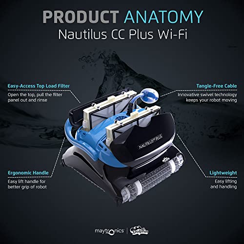 Dolphin Automatic Robotic Pool Vacuum Cleaner, Wall Climbing Scrubber Brush, Smart Navigation, Ideal for In-Ground Pools up to 50 FT in Length - Nautilus CC Plus Wi-Fi