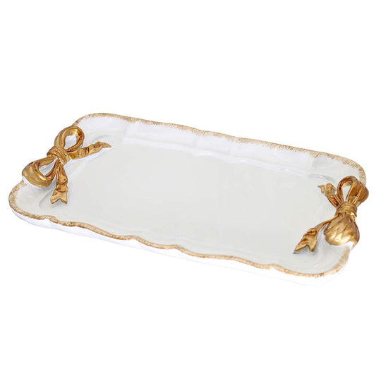 Vintage Decorative Tray Towel Tray Storage Tray Dish Plate Fruit Trays Rings Chain Bracelets Earrings Trays Cosmetics Jewelry Organizer Retro Design Bow-Knot Resin Plate Coquette Room Decor (White)