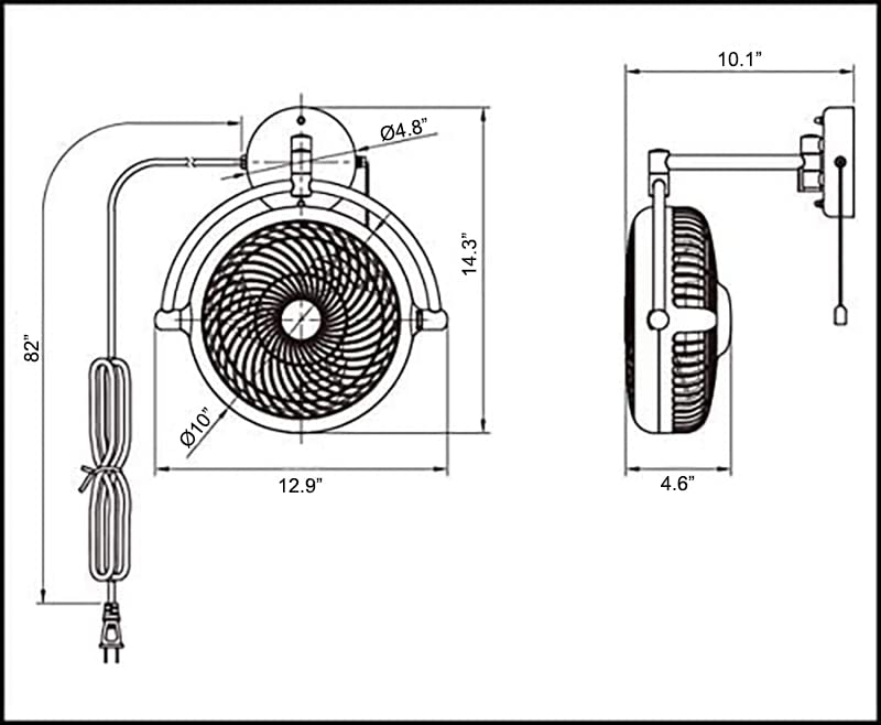 Parrot Uncle Wall Mount Fans 10 Inch Wall fans Oscillating Plug in Ceiling Fans Vintage Wall Mounted Fan Small Folding Rotating Fans with Adjustable Arm for Bathroom Kitchen Dinning Room, Walnut