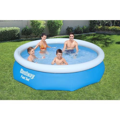 Bestway 57269E Fast Set Up 10ft x 30in Outdoor Round Inflatable Above Ground Swimming Pool Set with 330 GPH Filter Pump, Blue