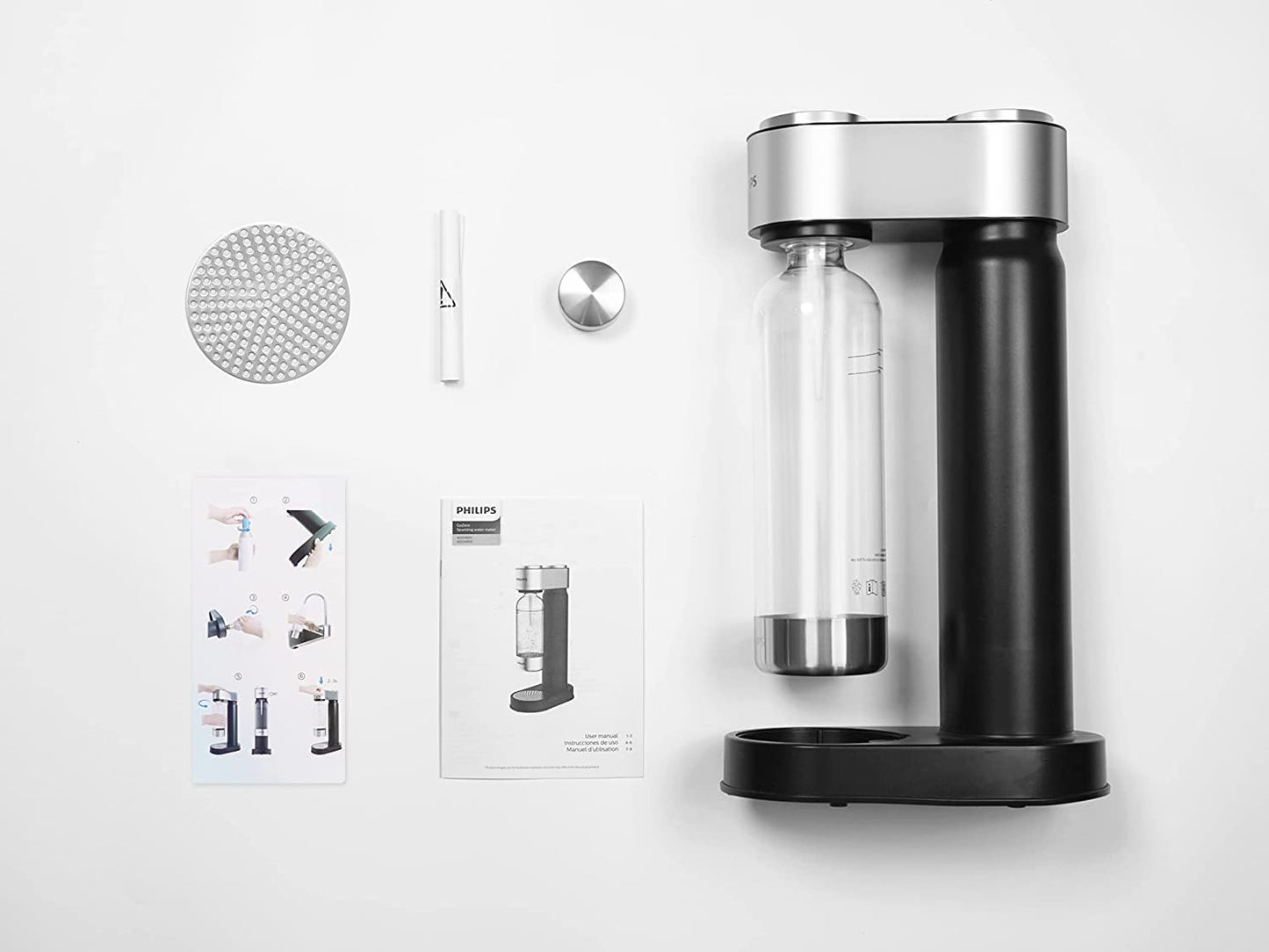 Philips Stainless Sparkling Water Maker Soda Maker Machine for Home Carbonating with BPA free PET 1L Carbonating Bottle, Compatible with Any Screw-in 60L CO2 Exchange Carbonator(NOT Included), Black