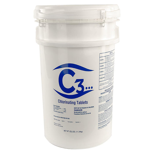 C3... 3" Stabilized Chlorine Tablets for Swimming Pools and Spas | Individually Wrapped | Slow Dissolving Tabs | 50 Pounds