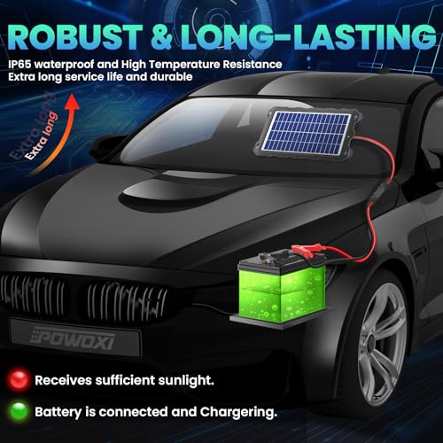 POWOXI Upgraded 7.5W-Solar-Battery-Trickle-Charger-Maintainer-12V Portable Waterproof Solar Panel Trickle Charging Kit for Car, Automotive, Motorcycle, Boat, Marine, RV,Trailer, Snowmobile, etc.