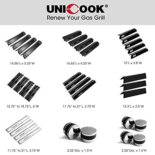 Unicook Universal Replacement Heavy Duty Adjustable Porcelain Steel Heat Plate Shield, Heat Tent, Flavorizer Bar, Burner Cover, Flame Tamer for Gas Grill, Extends from 11.75" up to 21" L, 4 Pack