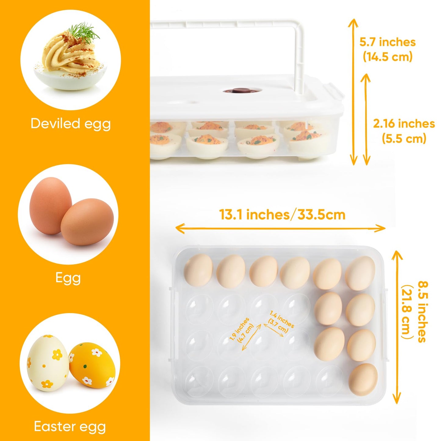 Newness Deviled Egg Containers with Lid, (Set of 2), Plastic Deviled Egg Carrier with Handle for 48 Eggs, Clear Storage Devil Egg Platter, Fridge Portable Egg Tray, Perfect for Picnic and Party