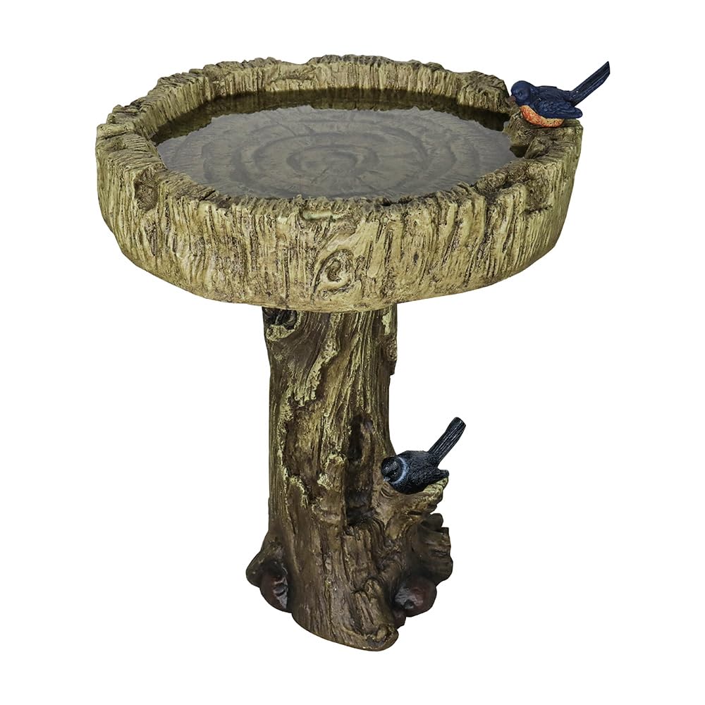 SKYFIRE 24.4” H Fibre Reinforced Concrete Outdoor Garden Bird Bath with Birds, Woodland Tree Trunk Decoration Yard Statue，Pedestal Birdbaths for Outdoors, Garden, Patio, Lawn, Backyard