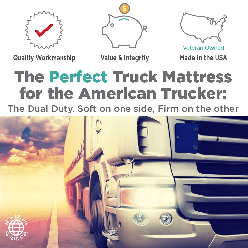Dual Duty Dual Sided Firm/Soft Foam Truck Mattress, 80" x 30" x 6"