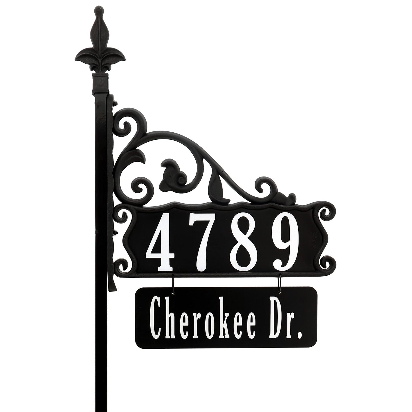 Address America USA Handcrafted Boardwalk Home Address Sign, Customized Name and House Number Plates with 58" Pole - Double-Sided, Reflective, Visible - NP