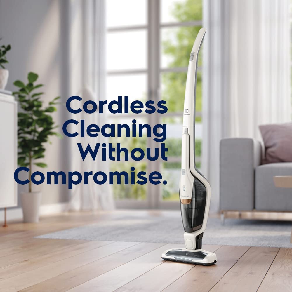 Electrolux Ergorapido Stick Vacuum Cleaner, Lightweight Cordless Vacuum with LED Nozzle Lights and Turbo Battery Power, for Carpets and Hard Floors, in Satin White