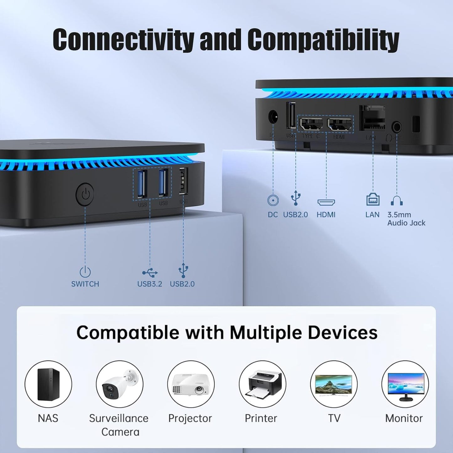 KAMRUI AK1PLUS Mini PC with Windows 11, 12th Gen N95 Processor(Up to 3.4GHz), Mini Desktop Computers 8GB DDR4 256GB SSD Support 4K Display, WiFi/BT for Business, Office, Home Server