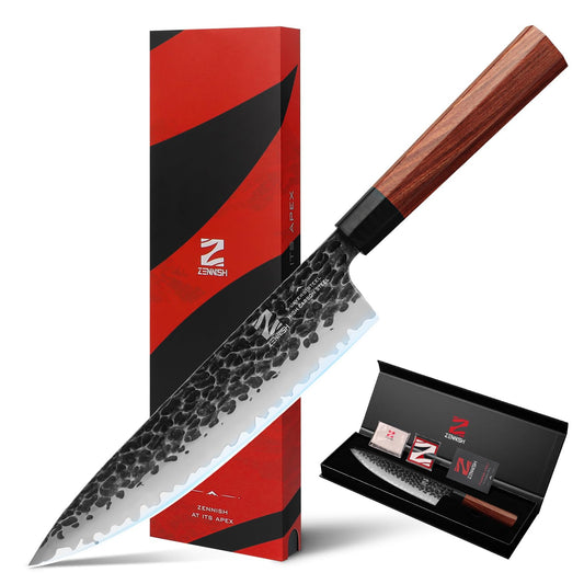 Zennish Gyuto Chef Knife, 8 Inch Japanese Gyuto Knife 5 Layers High Carbon Steel Handmade Forged Gyutou Knife With G10 & Sandalwood Handle, Premium Gift Box for Husband/Dad/Chef