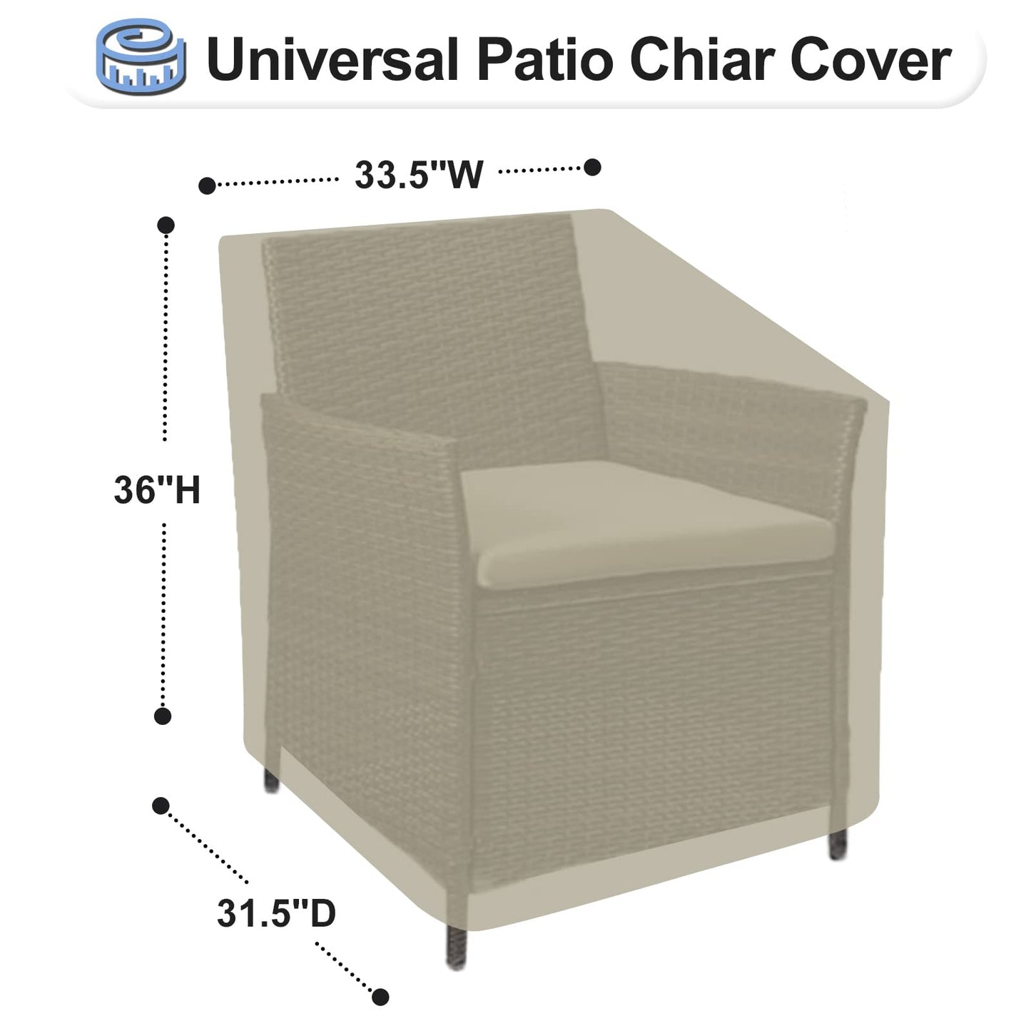 OutdoorLines Outdoor Waterproof Furniture Chair Cover - UV-Resistant Patio Lawn Chair Covers for Outdoor Furniture Windproof Heavy Duty Chair Covering, 1 Pack, 33.5Wx31.5Dx36H Inches, Camel