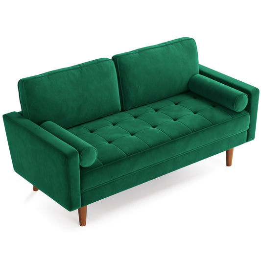 Vesgantti 58 inch Loveseat Sofa Couch, Green Velvet Couch for Living Room, Mid Century Modern Sofa with Button Tufted Seat, Small Love Seat Sofa for Bedroom, Apartment, Home Office