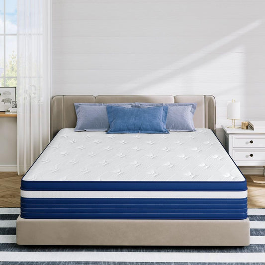 TXO Full Size Mattress, 10 Inch Hybrid Mattress with Individual Pocketed Coil Springs and High Density Foam, Edge Support, Motion Isolation, Pressure Relief, Plush Full Mattress in a Box