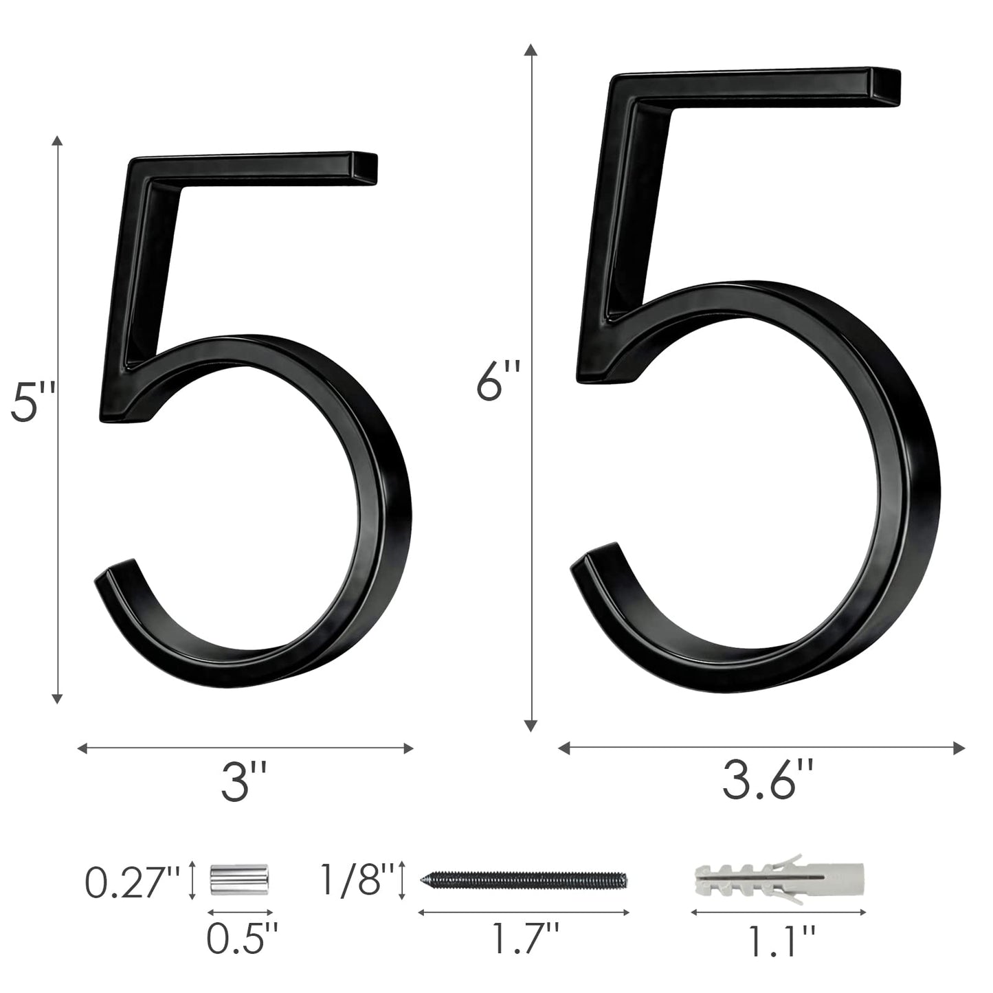 6 inch Stainless Steel Floating House Number, Metal Modern House Numbers, for Outdoor Mailbox Yard Home Wall DoorGarage Gate with Nail Kit, Coated Black, 911 Visibility Signage