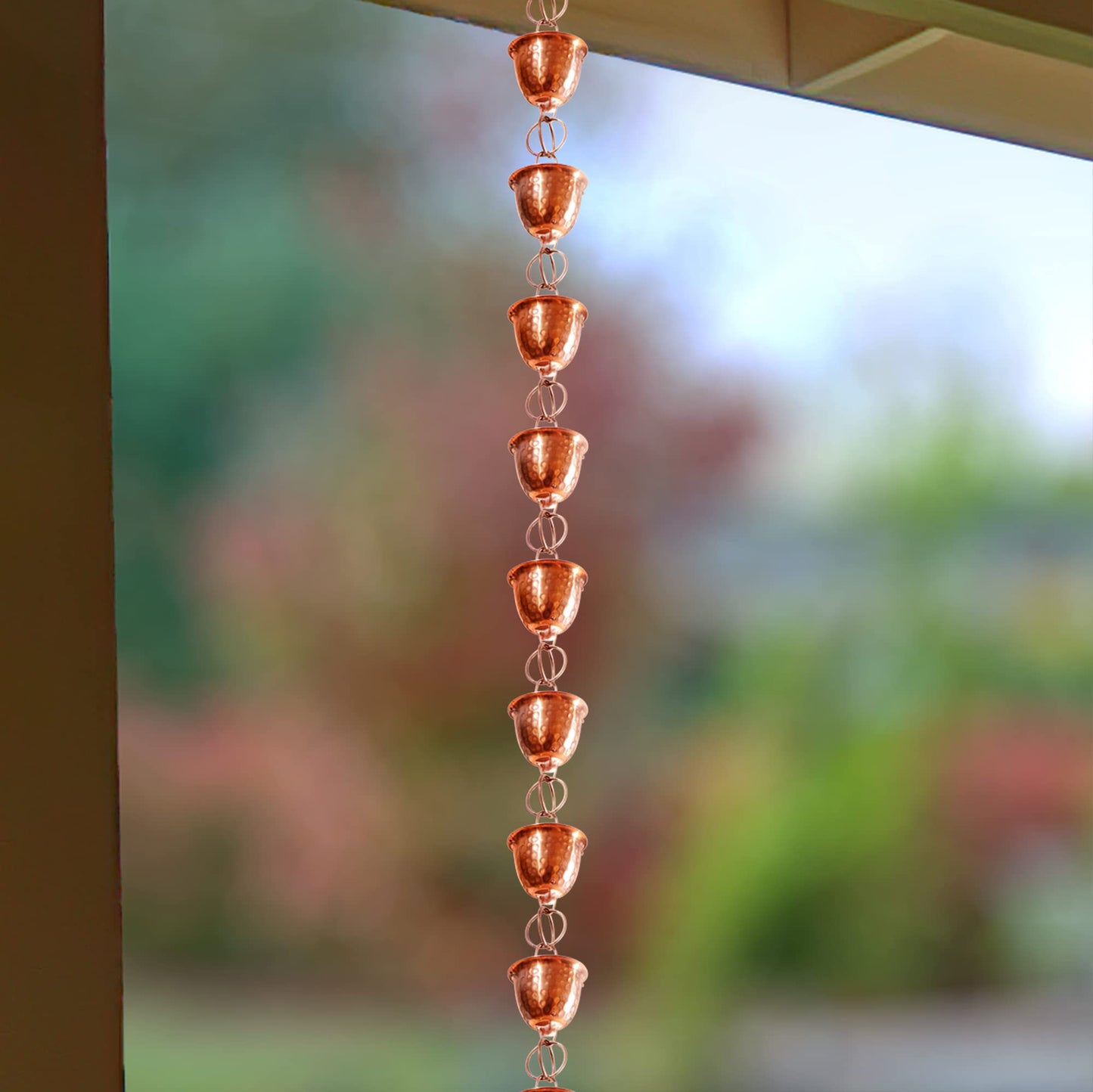 Monarch Rain Chains 26558 Pure Copper Hammered Cup Rain Chain Replacement Downspout for Gutters, 8-1/2 Feet Length