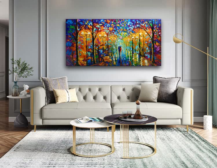 Tyed Art- Contemporary Art Landscape Oil Painting On Canvas Abstract Textured Tree Painting hand-painted acrylic frame wall art modern canvas painting 24x48inch