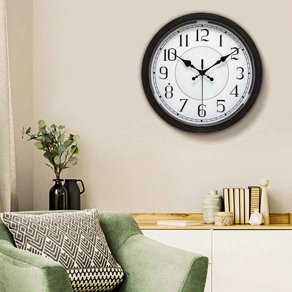 LOMANDA Illuminated Wall Clock, 13 Inch Silent Non Ticking Adjustable Brightness Battery Operated Clock, Lighted Wall Clocks for Living Room Bedroom Home Office