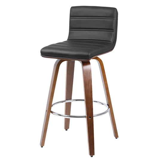 RêveLife 29 Inch Swivel Bar Stool with Back, Mid-Century Modern PU Leather Upholstered Counter Height Stool Heavy Duty Bentwood Bar Chairs for Kitchen Island Dining Room Small Space, Black