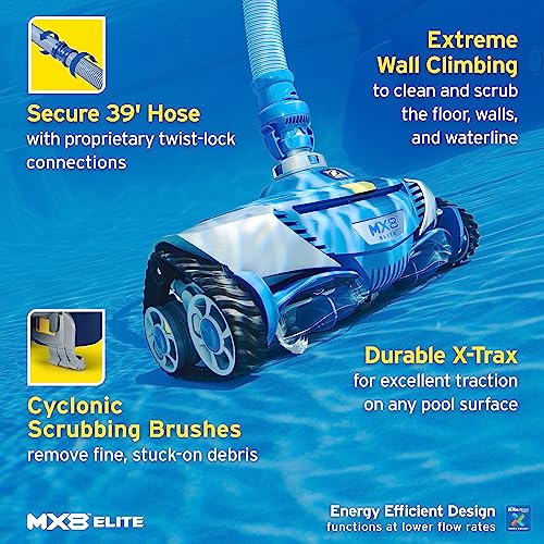 Zodiac MX8 Elite Suction Pool Cleaner for All In-Ground Pool Surfaces, 39 ft Reach, Cyclonic Scrubbing Brushes, Energy Efficient