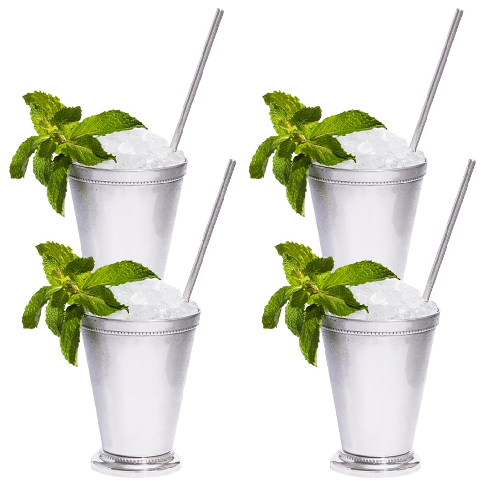 Sol Living Mint Julep Cups Set of 4, 12 oz Stainless Steel Lining Silver Cups Handcrafted Kentucky Derby Cups Barware Set for Cocktails Mixed Drinks Bar Accessories Gift Set Perfect for Cold Drinks