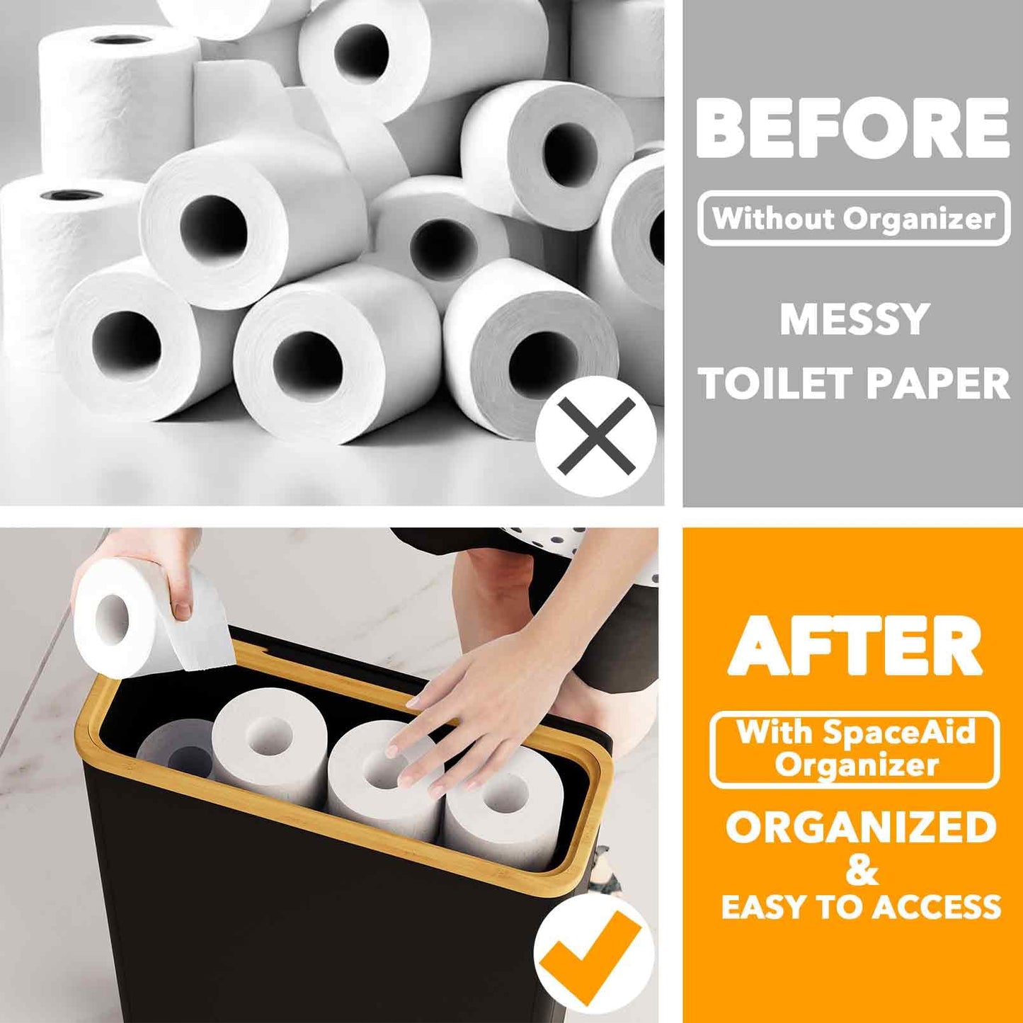 SpaceAid Extra Large Toilet Paper Storage with Lid, Hold up to 24 Regular Rolls or 18 Mega Rolls, Slim Toilet Paper Basket Holder Bin Container, Bathroom Accessories Organizer, Black