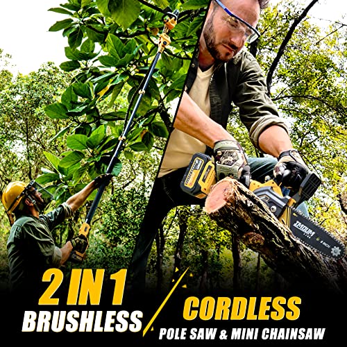 IMOUMLIVE 2-IN-1 Cordless 8 Inch Pole Saw & Chainsaw, 21V 3Ah Battery, 14.7ft Max Reach, 8.3lb Lightweight, Powered Pole Saws for Tree Trimming, Tree Trimmer for Branch Cutting