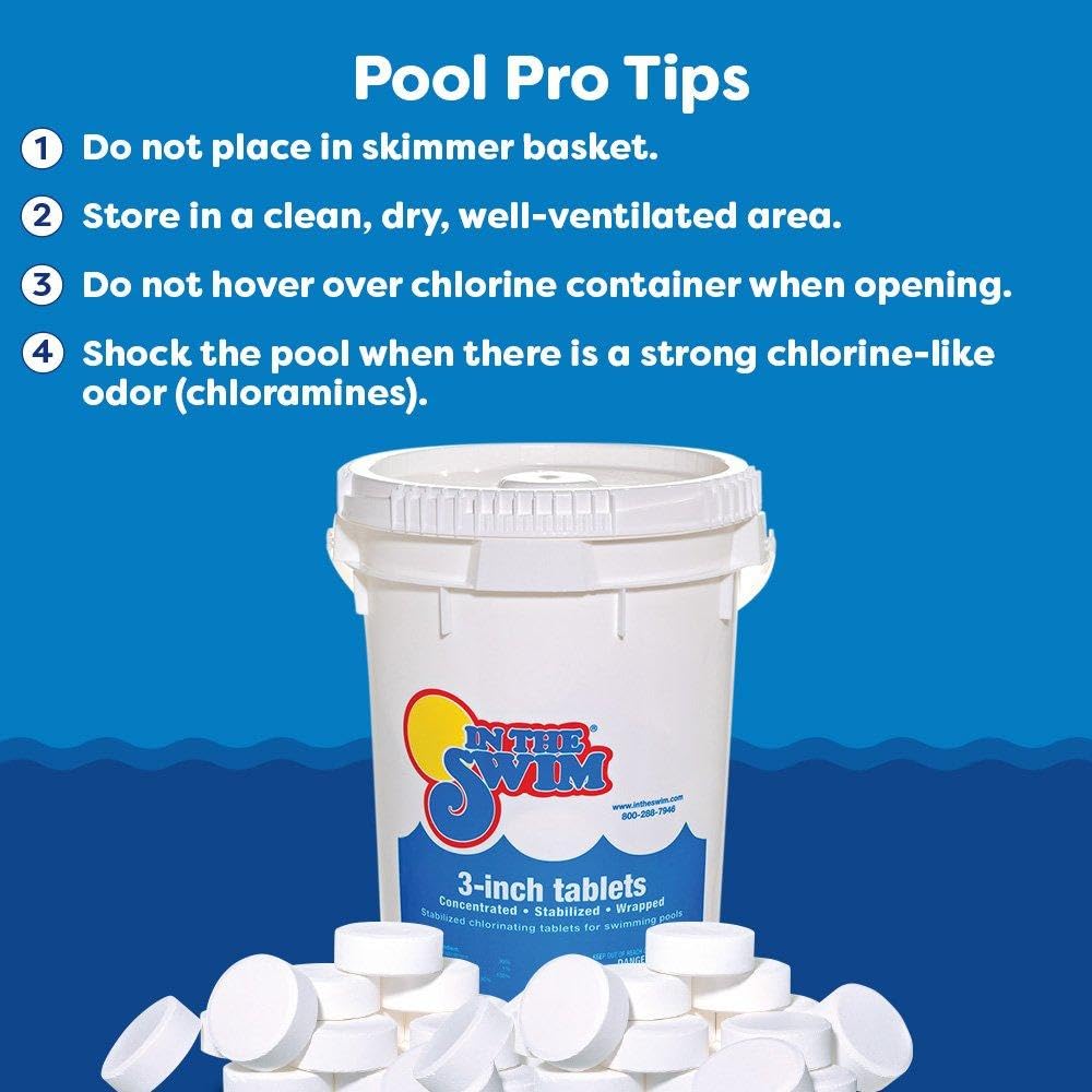 In The Swim 3 Inch Stabilized Chlorine Tablets for Sanitizing Swimming Pools - Individually Wrapped, Slow Dissolving - 90% Available Chlorine - Tri-Chlor - 25 Pounds