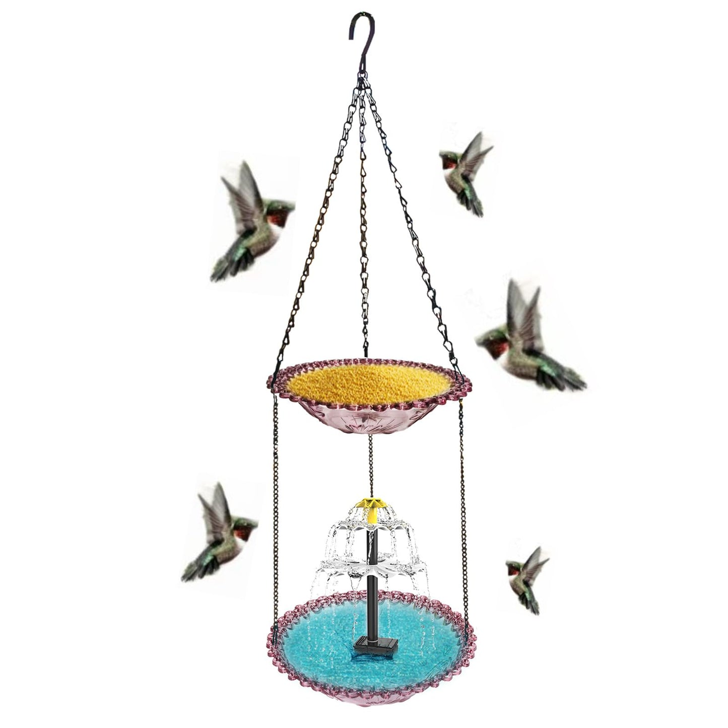 2 Layer Hanging Bird Bath for Outside, 9.25 Inch Metal Hanging Bird Baths for Outdoors 2 in 1 Bird Feeder for Backyard, Yard, Patio, Garden Decor (Purple)