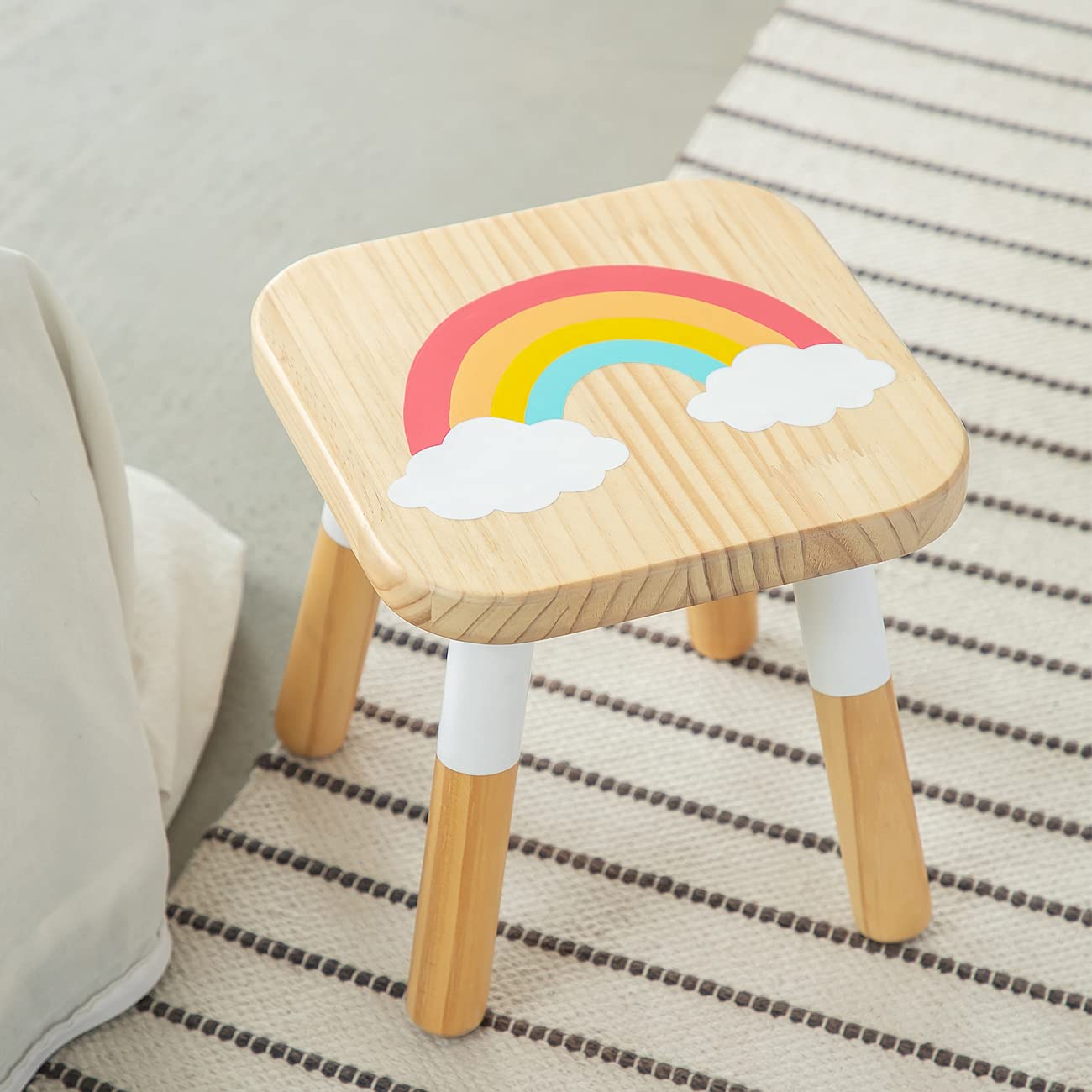 RUYU Wooden Kids Stool for Sitting, 9.1 Inch Solid Hard Wood Chair,Crafted Hand-Painted with Assembled Four-Legged Stool, Bedroom, Playroom, Furniture Stool for Toddler, Children, Boys, Girls