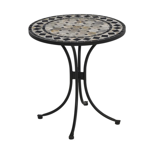 Home Styles Small Outdoor Bistro Table with Marble Tiles Design Table Top Constructed From Powder Coated Steel, Black, 27.5Lx27.5Dx30H