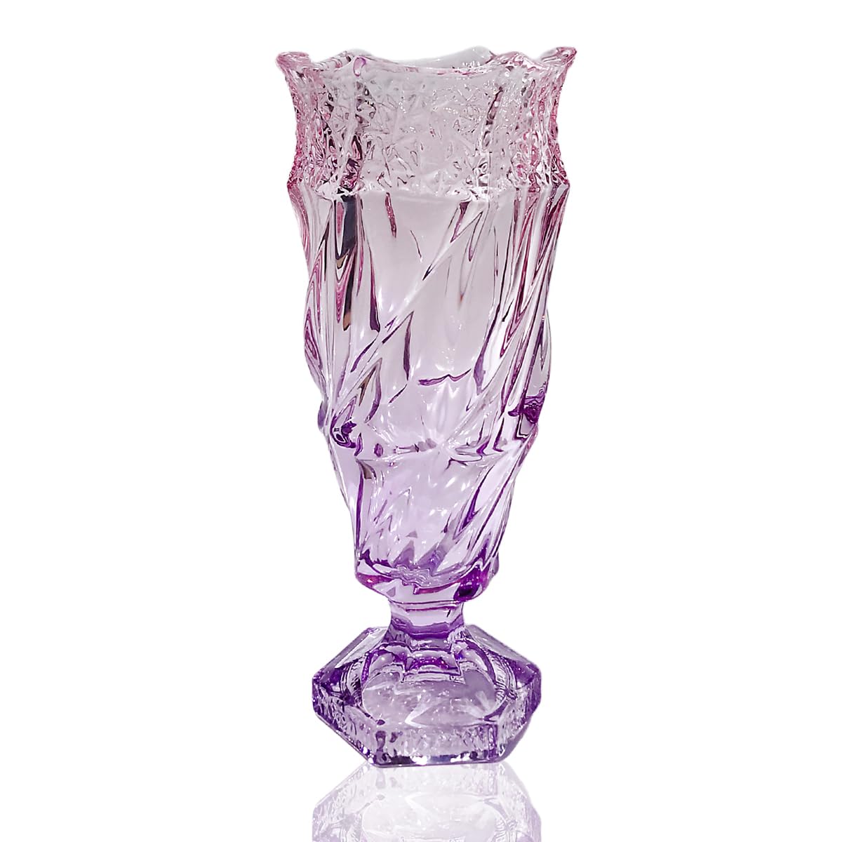 Eastern Rock Glass Flower vase 2.4lb 9.5inch,Bohemian Style, for Centerpieces,Wedding,Perfect Home Decor Glass Vase (Purple Pink)