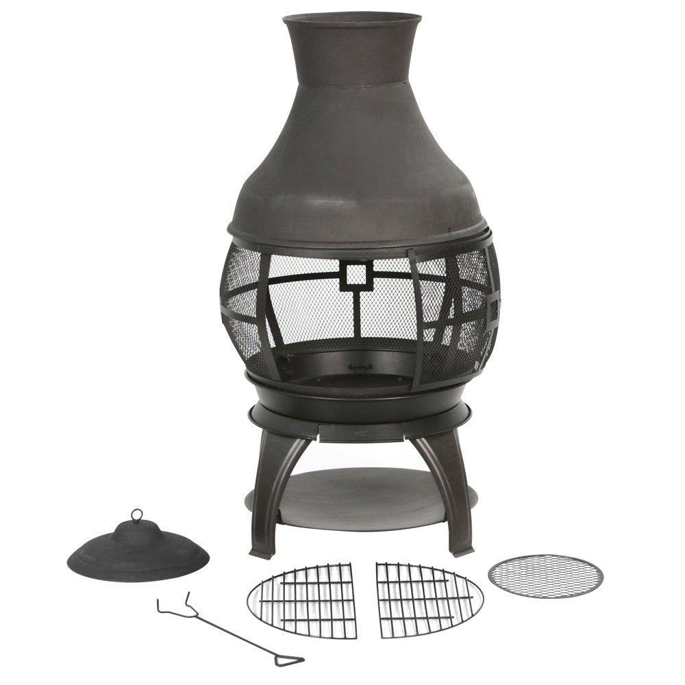 BALI OUTDOORS Wood Burning Fire Pits Chimenea Outdoor Fireplace Wooden Firepit, Brown-Black