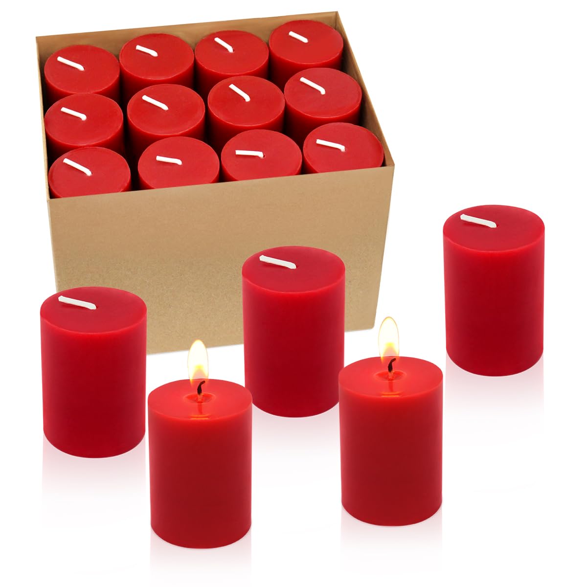 12 Hours Red Votive Candles, Small 2.0 Inch Unscented Wax Candles for Christmas Wedding, Party, Holiday & Home, 24 Packs