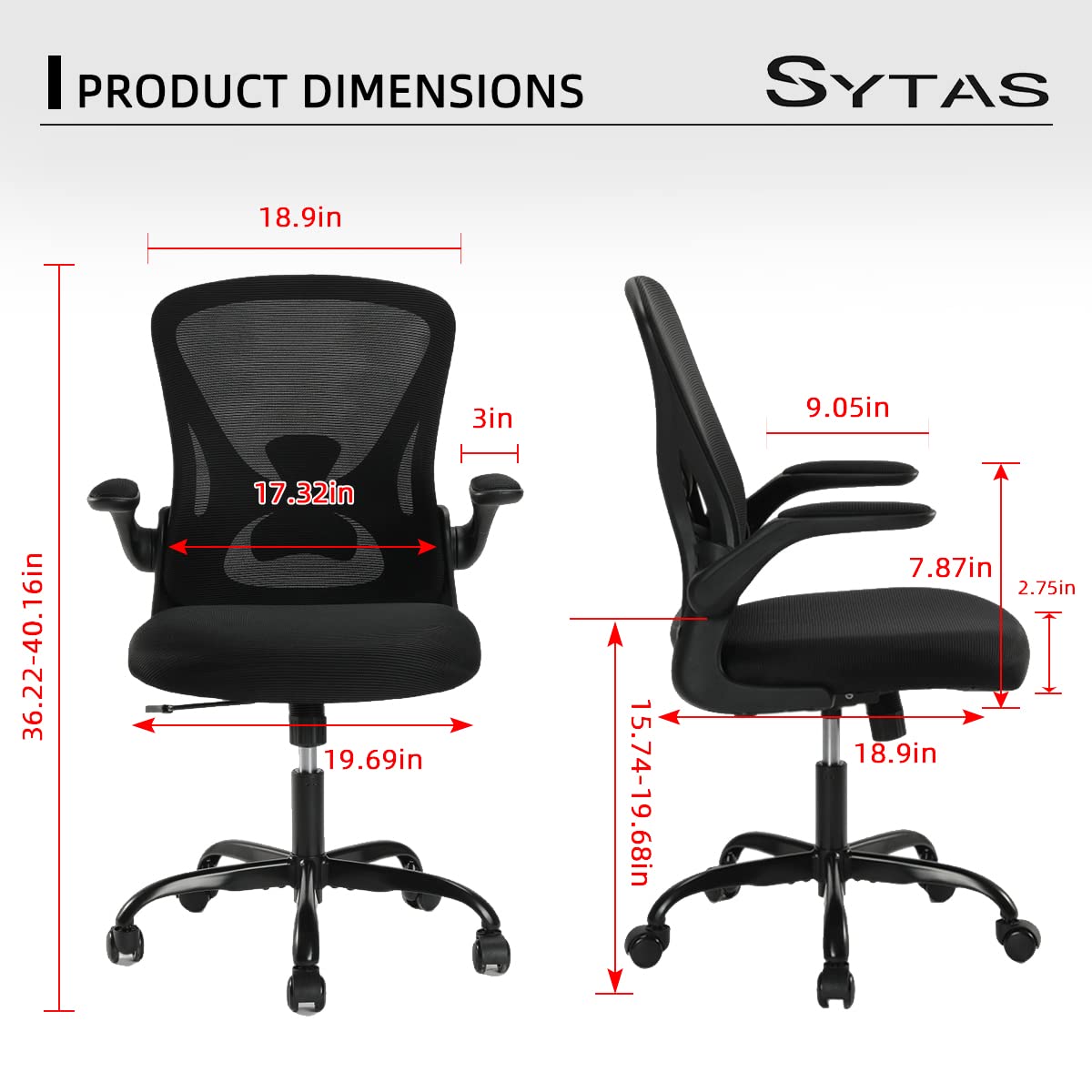 Sytas Home Office Chair Ergonomic, Mesh Desk Chair Lumbar Support, Ergonomic Computer Chair Adjustable Armrest
