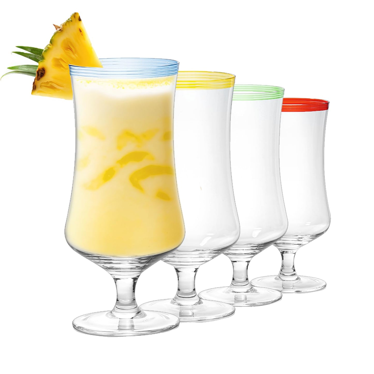 Pina Colada, Daiquiri, Frozen Cocktails & Juice Glasses, Hurricane Glassware, Large 17oz - 4 Set - Tropical Cocktail Tall Stemmed Crystal Grande Cups, Tulip Shaped for Bar Drinks, Bloody Mary, Mai Tai