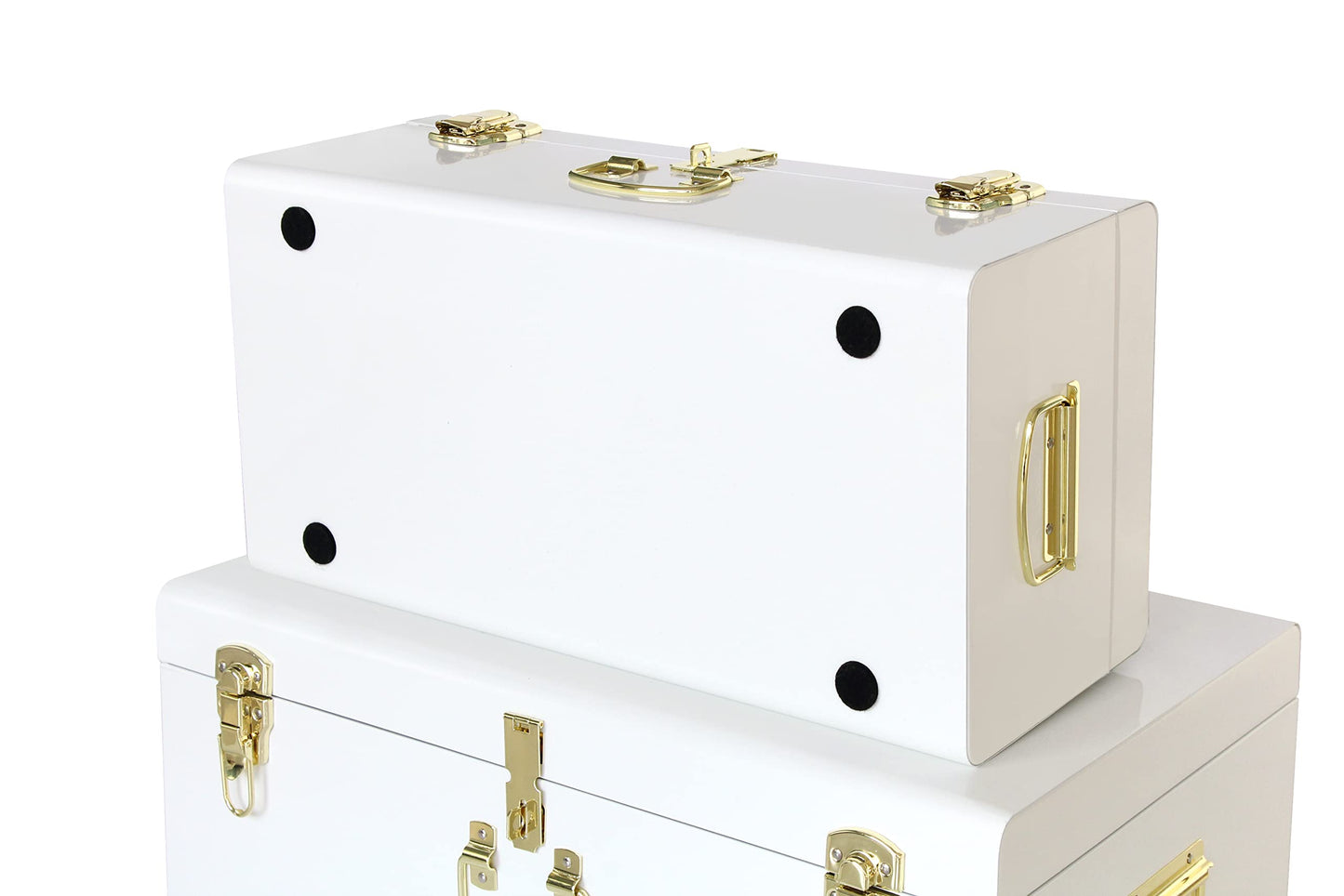 Vixdonos Decorative Metal Box Storage Trunks Set of 2 College Dorm Chest with Lock Hole,23.7X14.2X9.5 Inches(White)