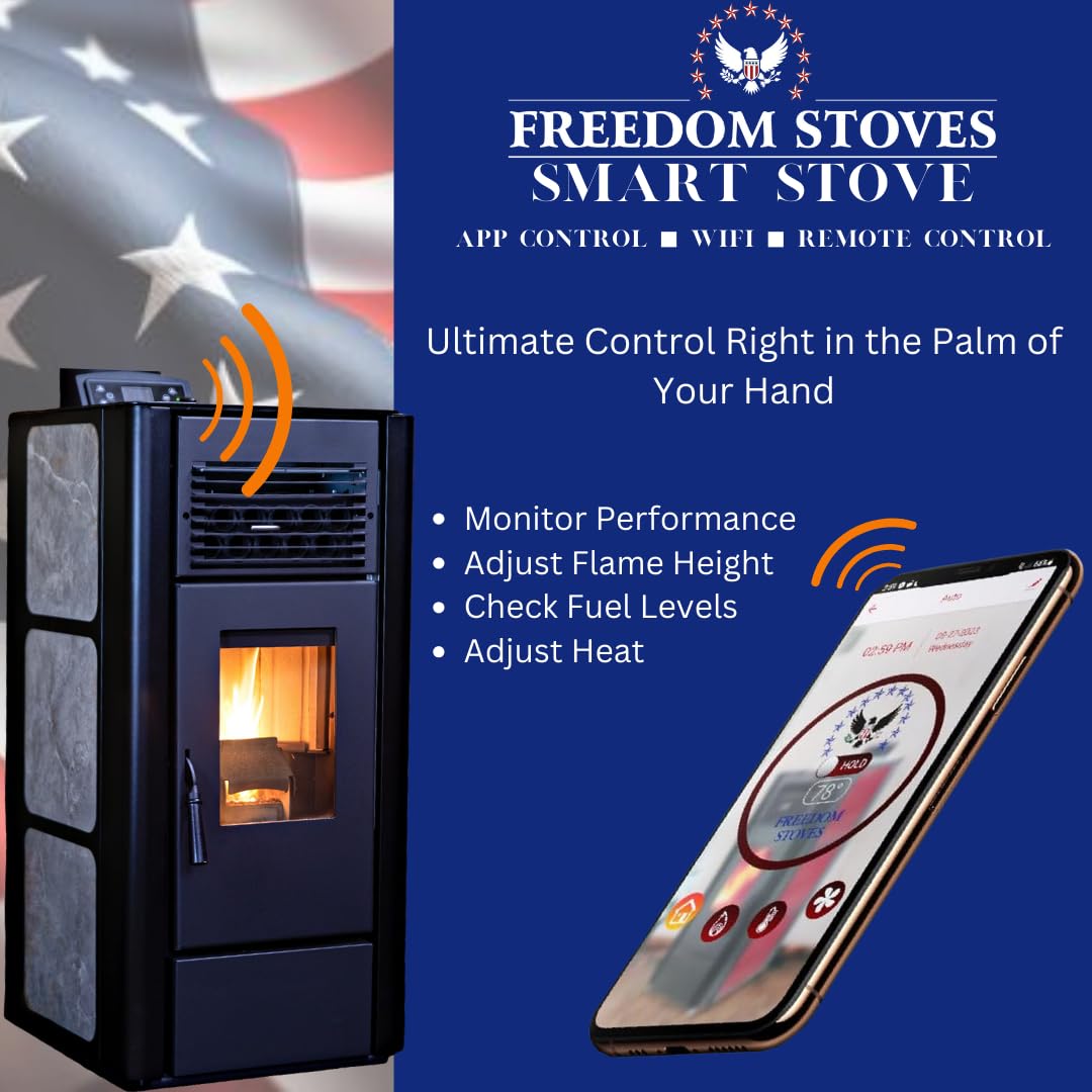 Freedom Stoves Freestanding Independence PS21 Pellet Stove with Battery Backup, Wi-Fi Capability - 5 Year Warranty - Includes Batteries & Straight Out Vent Kit