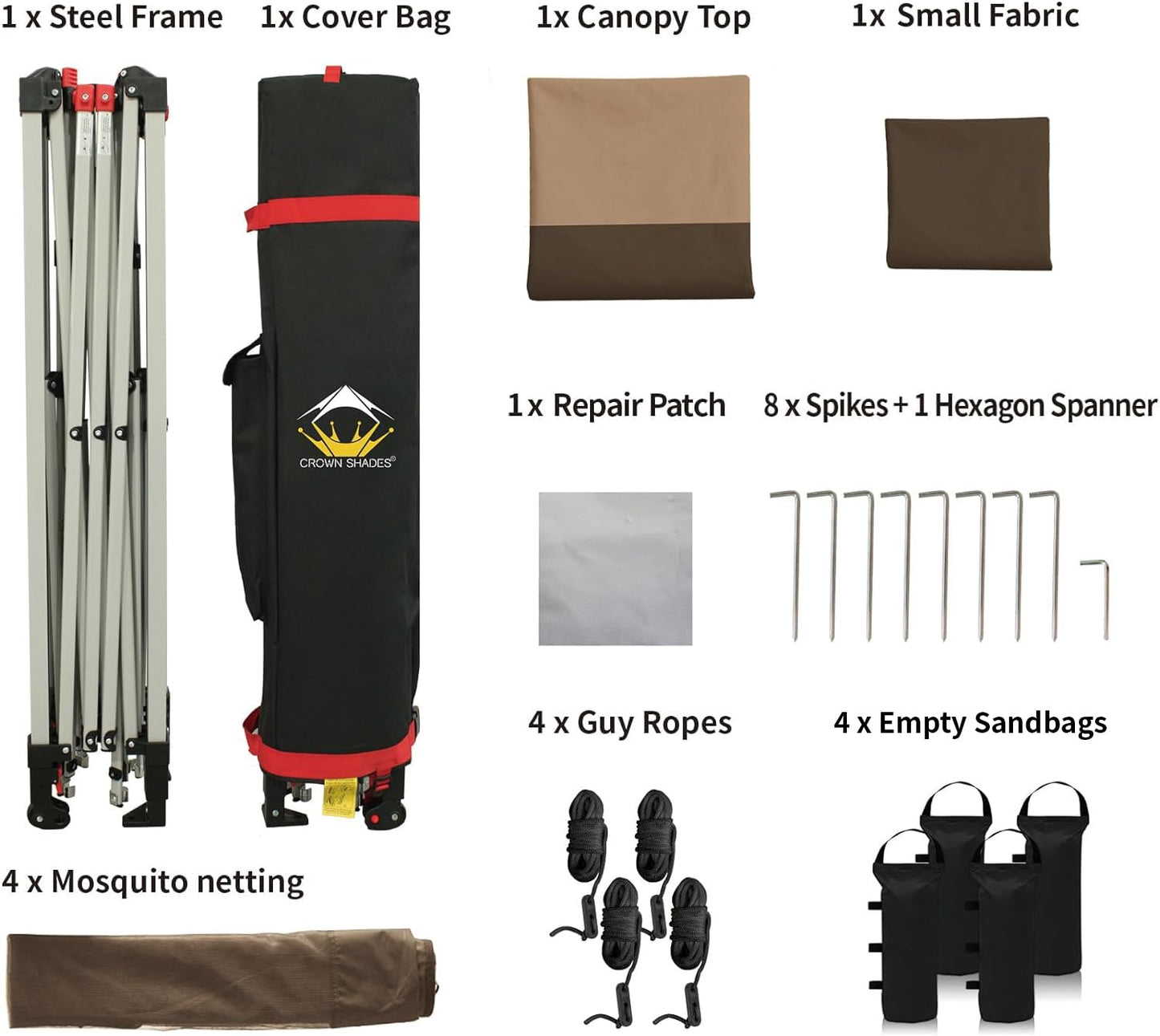 CROWN SHADES 13x13 Pop Up Gazebo, Patented One Push Outoor Canopy Tent with Wheeled STO-N-Go Cover Bag, Pop Up Canopy with Netting for Patio, Party, Backyard (13x13, Beige & Coffee)